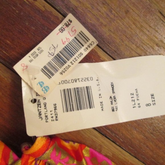 Vintage 80s NOS Jantzen Disco Bathing swimsuit Metallic Groovy w/tags -8 - Picture 7 of 9